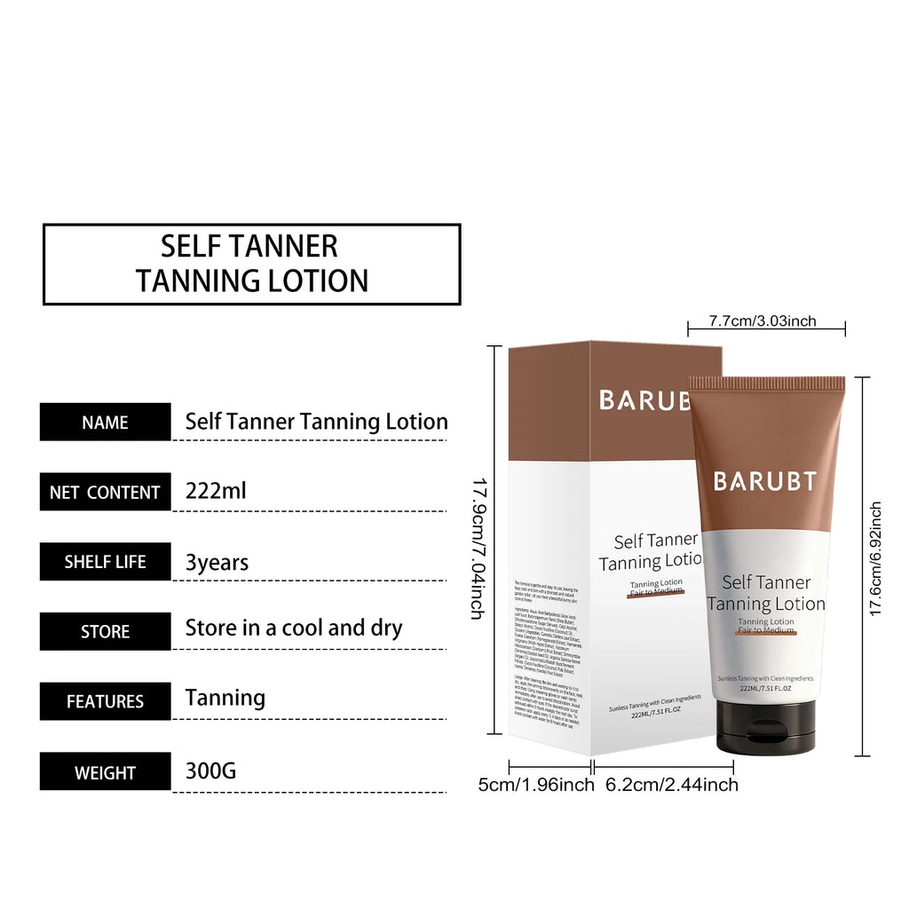 BARUBT Self Tanner Tanning Lotion for Fair to Medium Skin – Sunless Tanner with Clean Ingredients – Natural Glow – 222ml/7.51fl.oz